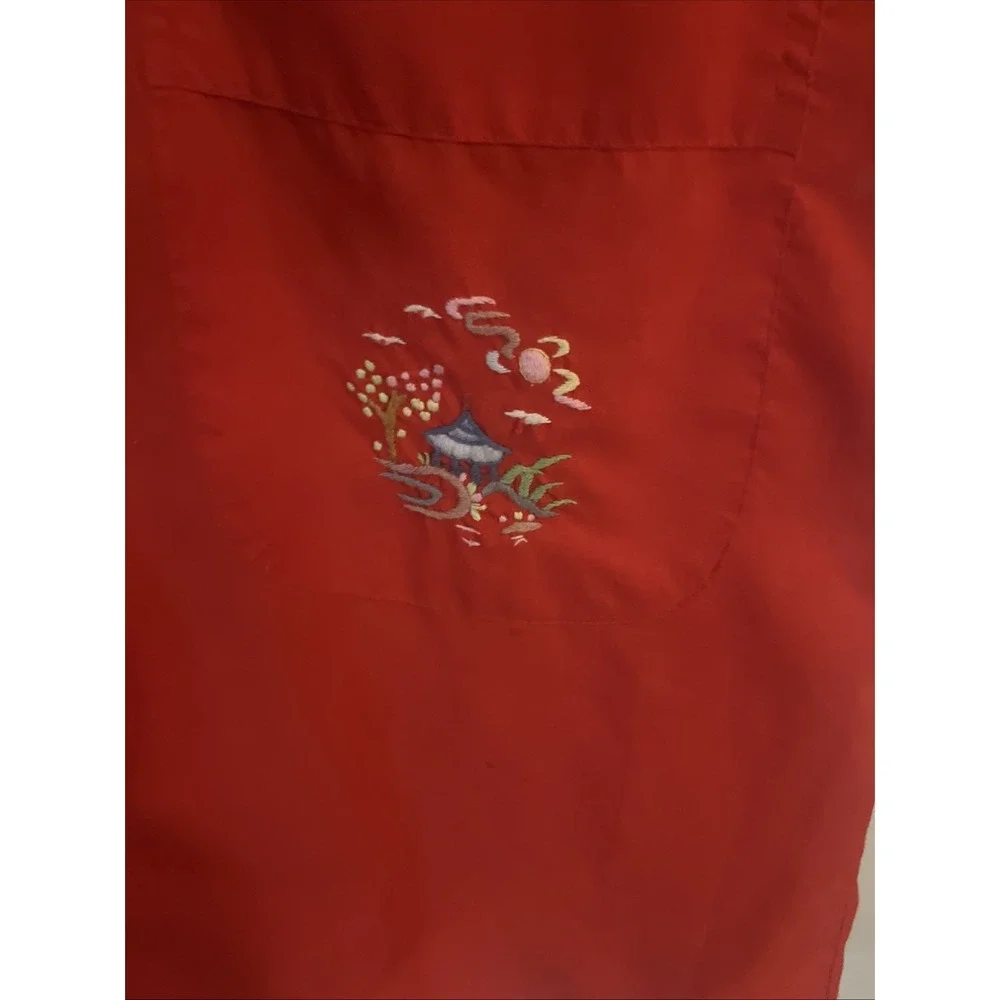 VINTAGE RED EMBROIDERED Robe Short‎ Sleeves Made In Shanghai China BRAND: HEALTH